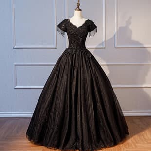 Vocal Music Student Exam Art Test Evening Dress Women Performance Stage Solo Singing Outfit Black Long Puffy Skirt
