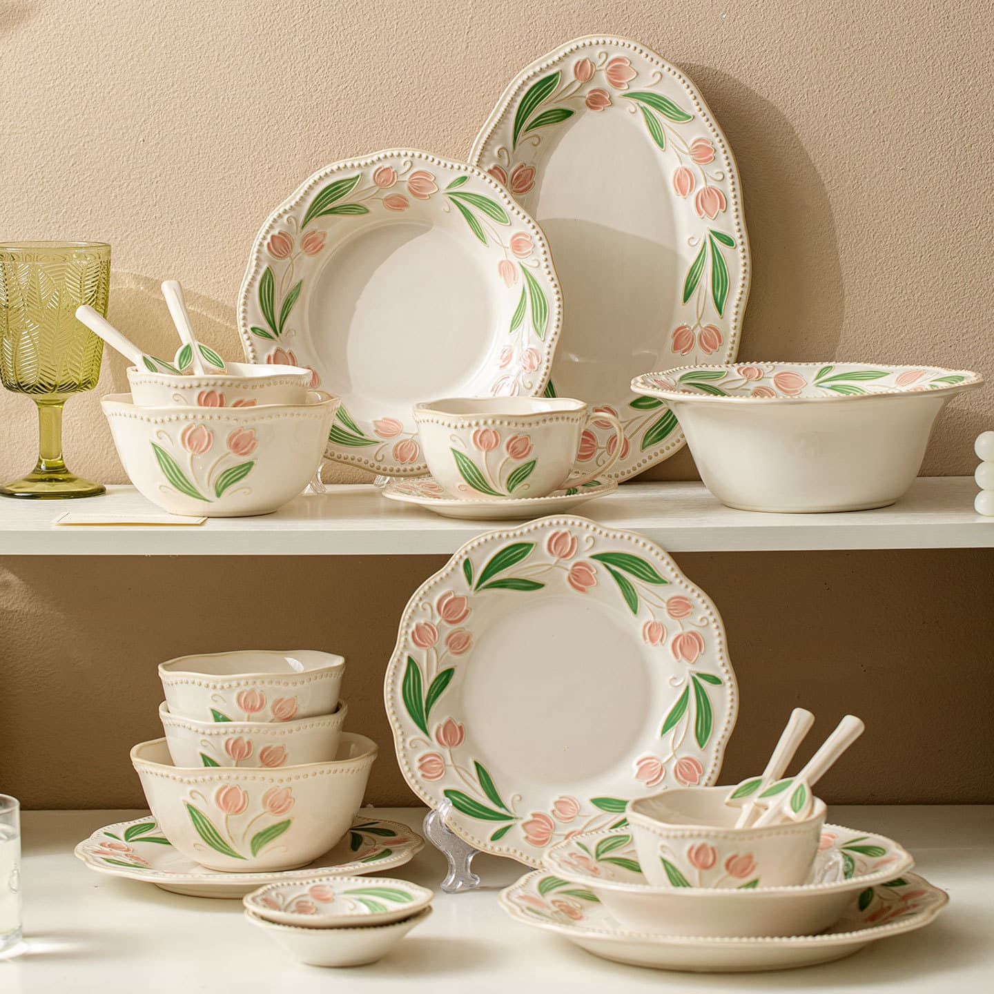Ceramic Flower Series Japanese Retro Ceramic Tableware High-Value Underglaze Color Dinner Plate Household Rice Bowl Fruit Plate