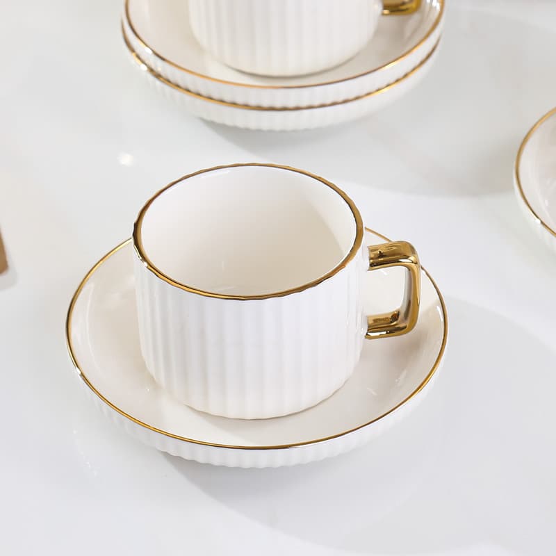 Gold-Plated Cross-Border Afternoon Tea Light Luxury Mug with Gold Trim and Stand Ceramic Set One Cup One Saucer Coffee Cup