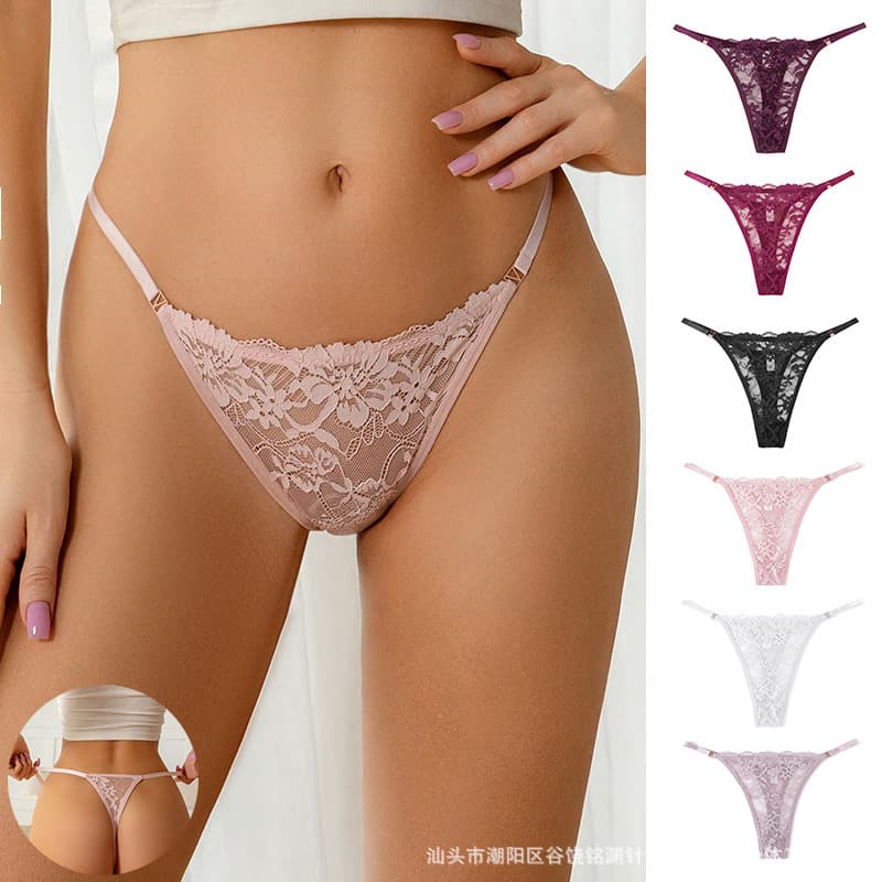 Shein Temu Cross-border Lace Women's Thong with Floral Embroidery, Sexy, Breathable, Plus Size Panties