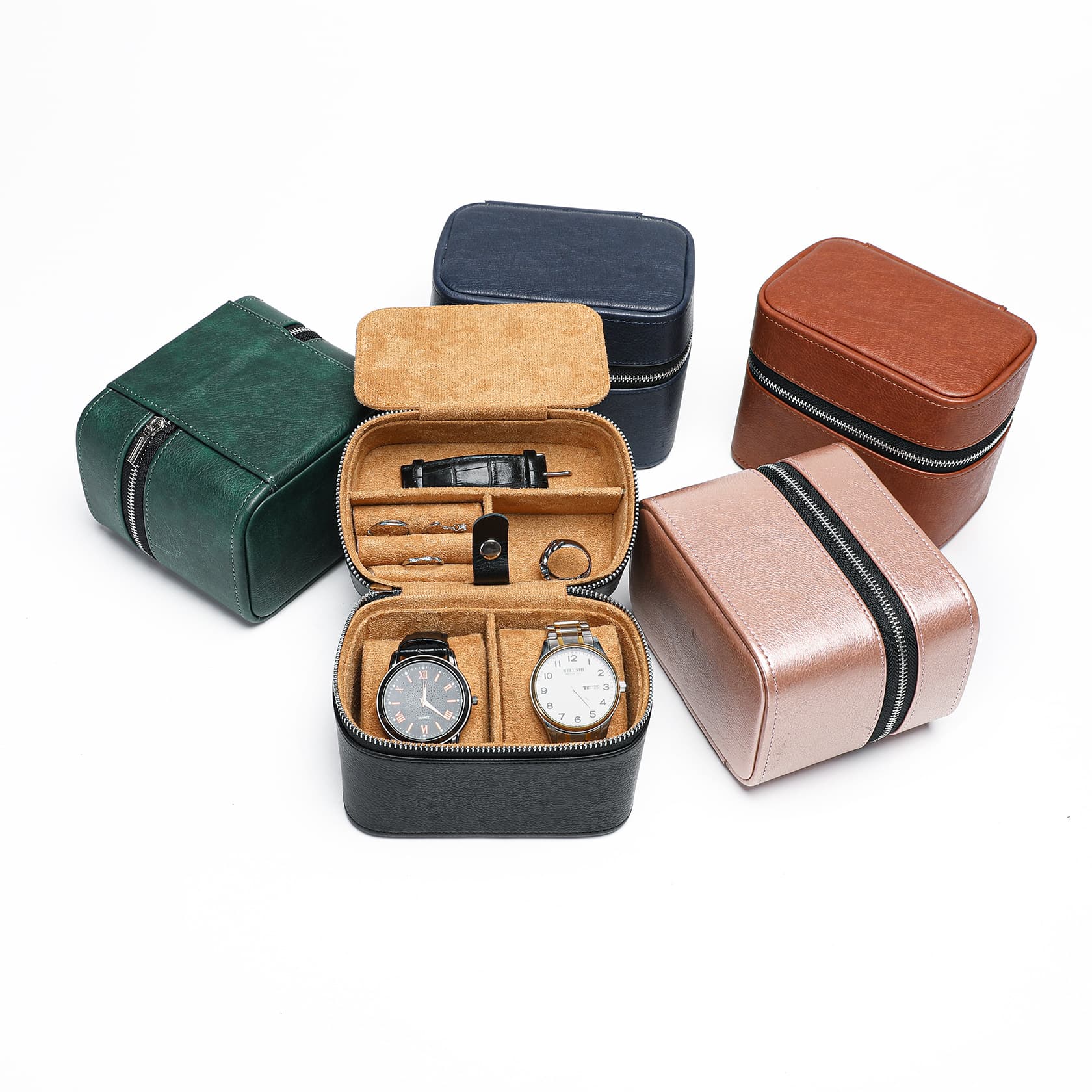 In Stock 2-Pack Zipper Watch Storage Case with Multi-Function Small Item and Jewelry Organizer Pouch