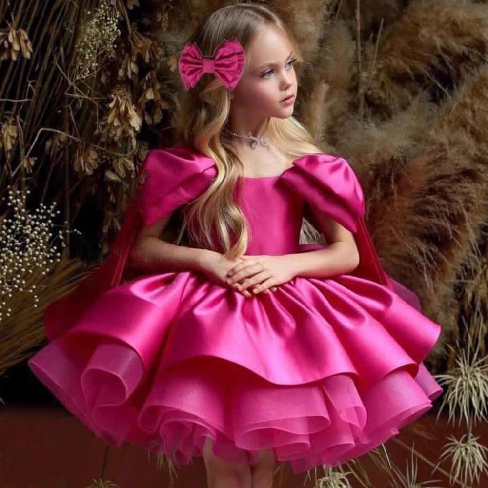 Cross-border Foreign Trade Girls' Dress 2026 New Sling Bow Princess Piano Runway Performance Costume Rose Red