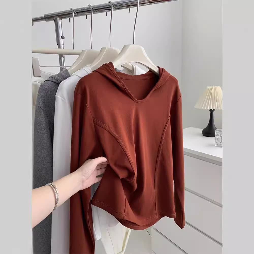 Early Autumn Lazy Hoodie Women's Loose Casual Stitching Design Korean Pullover Sweater Net Version All-match Top