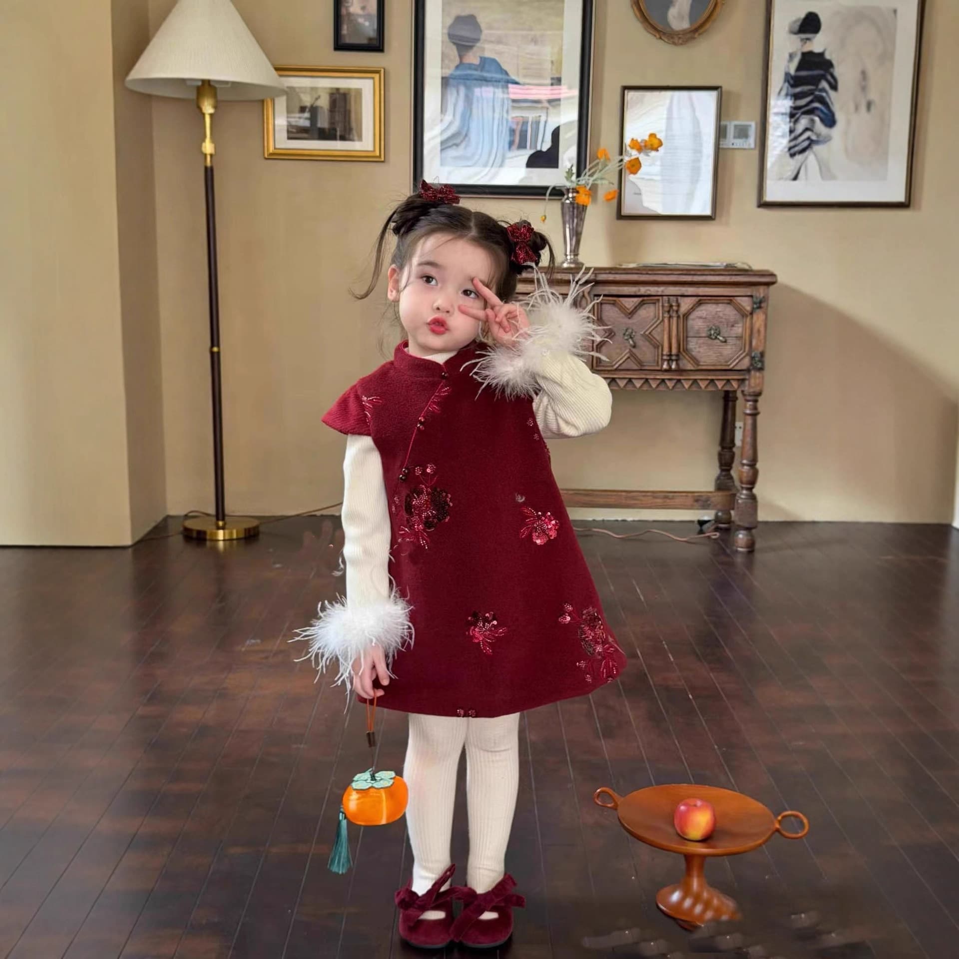 Girls' Clothing 2025, Baby Girl New Chinese-style Cheongsam Jacquard Padded Vest, Autumn New Arrival Children's National-style Vest Dress