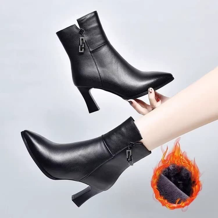 Women's High Heel Mid-Calf Boots 2026 Autumn/Winter New Fashion Boots, Pointed Toe Chunky Heel Boots with Side Zipper and Lining