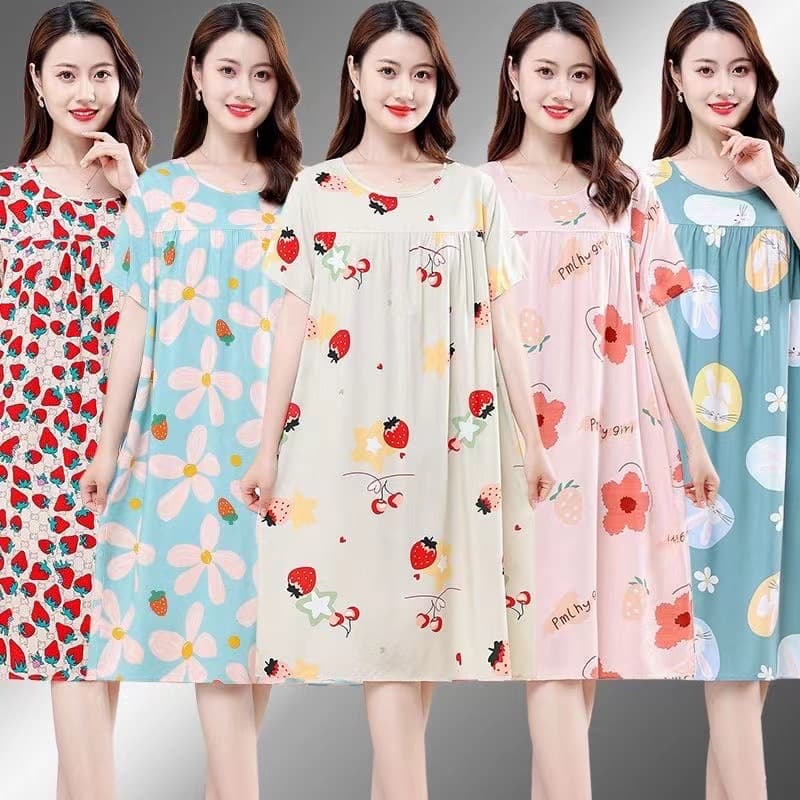 Cotton Silk Dress Women's Summer Short-Sleeved Fashionable Large Swing Nightgown Mom Young 2025 Style