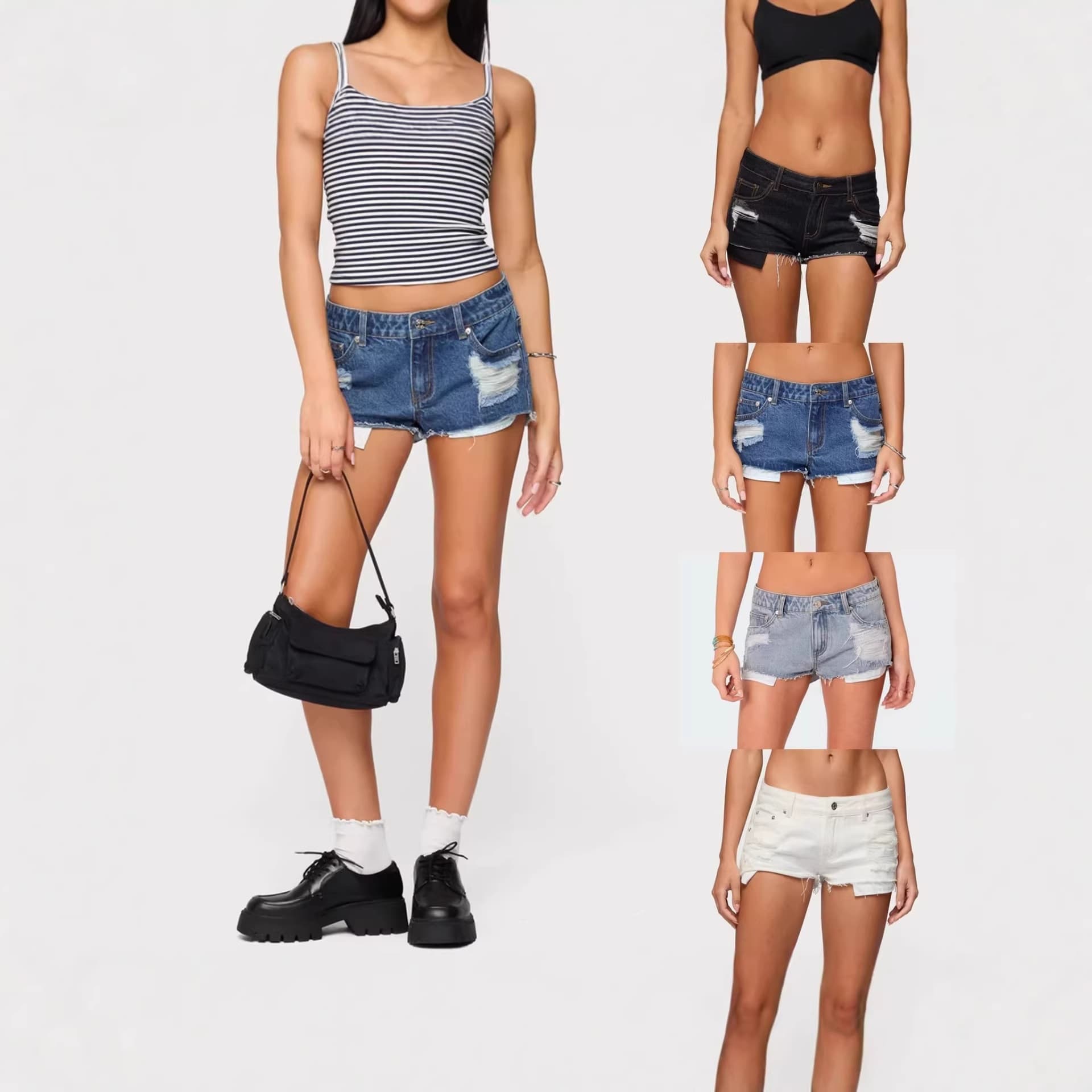 2026 Summer European and American Low-Waist Distressed Washed Denim Amazon Shorts for Women Street Hot Pants White Denim Shorts