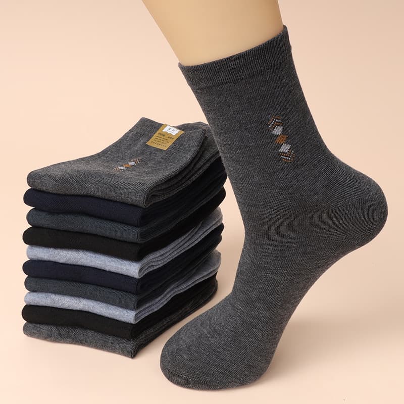 Men's Socks for Spring and Autumn, Elderly Long Socks, Black Wear-Resistant Work Four-Season Style Construction Work Odor-Resistant Sweat-Absorbent Mid-Calf Socks