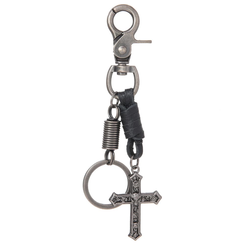 Retro metal cross key chain men's hip-hop style trouser chain pendant jeans accessories leather rope braided key chain