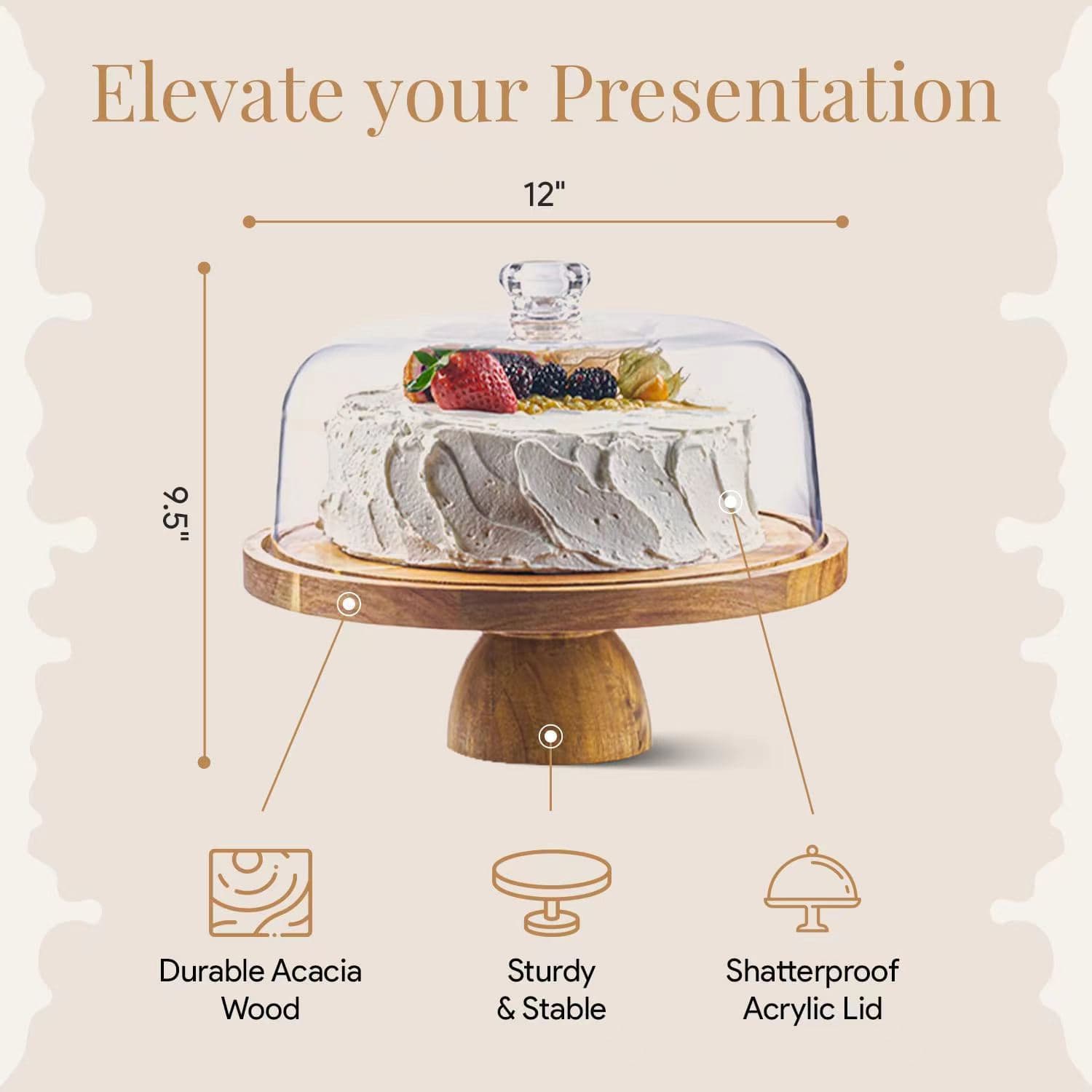 Wooden tall cake display plate dual-purpose round fruit snack tray wedding tabletop dessert pastry display plate
