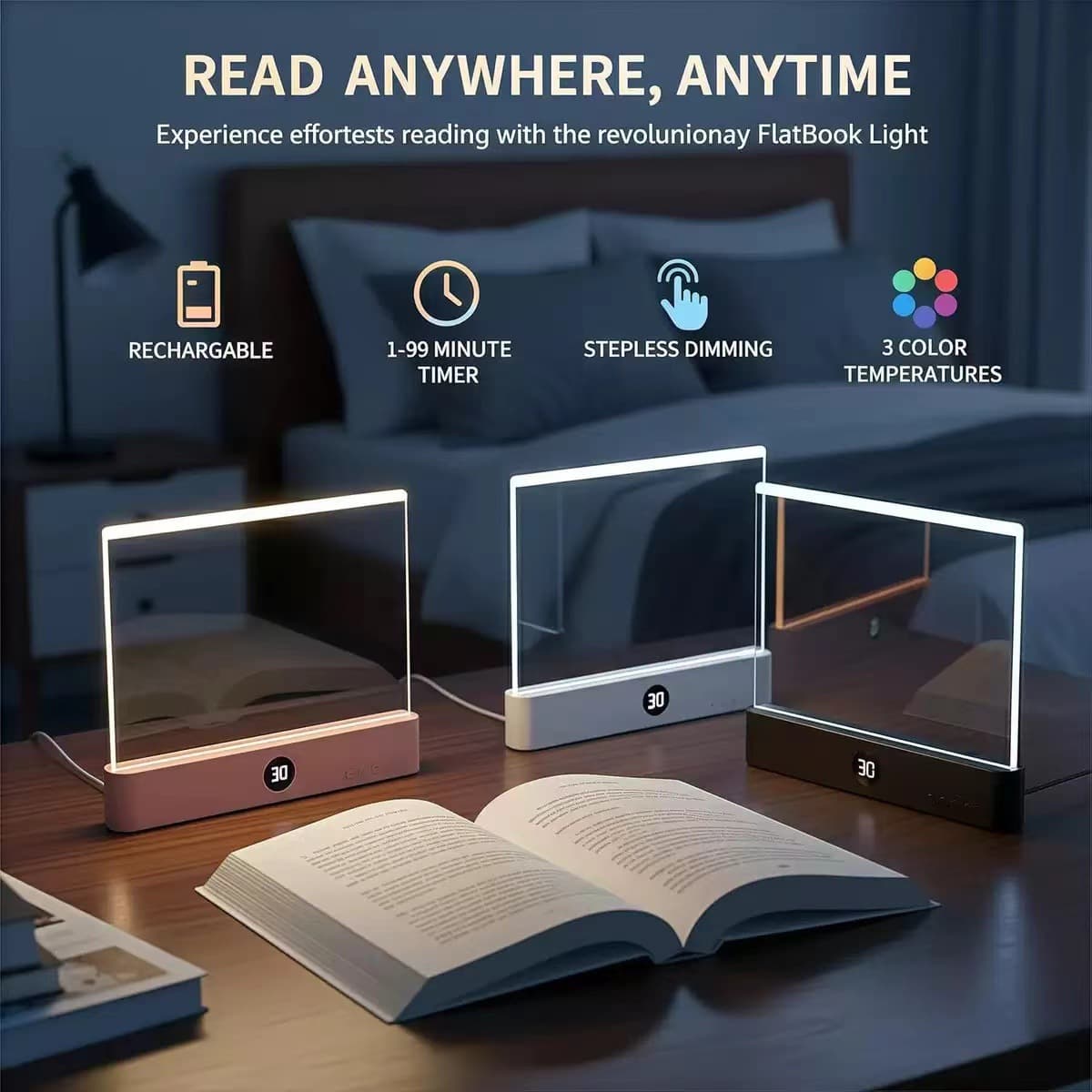 Cross-border Flat Reading Light, Bedside Night Light, Eye-care Reading Lamp, Dormitory Study Portable Clip-on Book Light