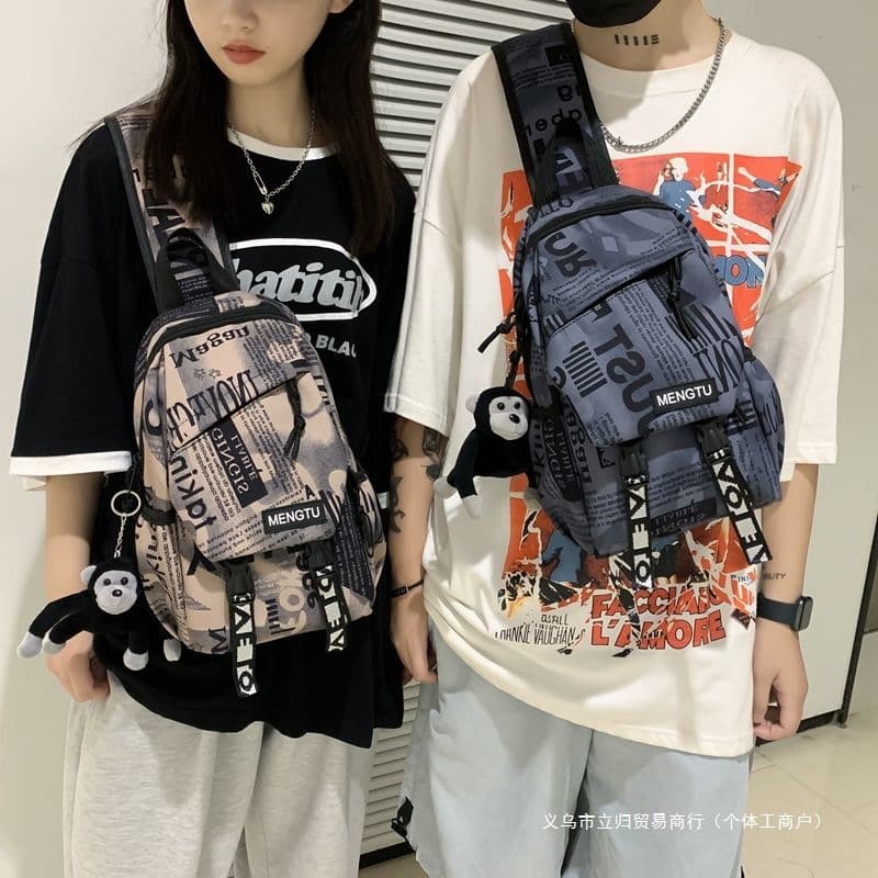 Chest bag men's cross-body bag women's ins sports student shoulder bag retro boys' shoulder bag Japanese cross-shoulder small backpack
