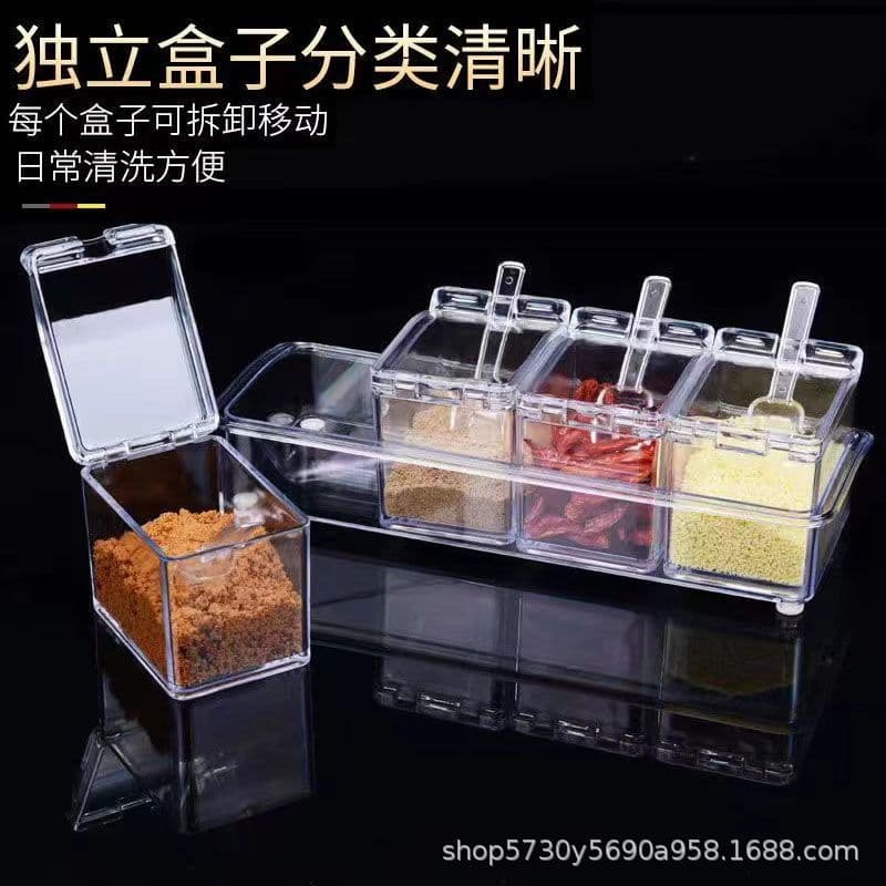Household Kitchen Salt and Spice Storage Container, Transparent Seasoning Box, Factory Four-Compartment Spice Holder