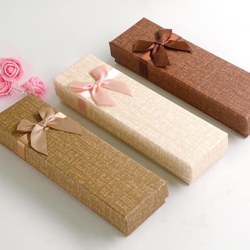 Pink Pen Box Cardboard Box, Heaven and Earth Lid Gift Box with Beige Bow, Girly Cute Packaging Box