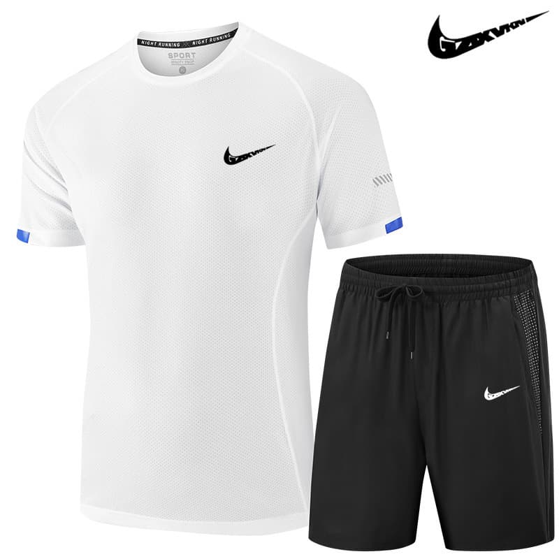 Men's Sport Leisure Suit Thin Quick-Dry T-Shirt Shorts Summer Running Fitness Wear Cross-Border Men's Two-Piece Set