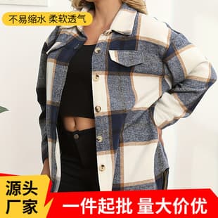 EU/US Fall/Winter Long Sleeve New Women's Fashion Turn-Down Collar Pocket Long Sleeve Long Coat Plaid Jacket Drop Shipping