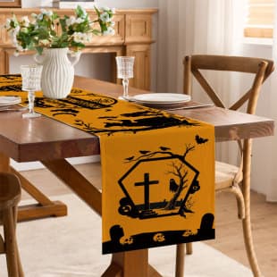Cross-Border Halloween Table Runner, Cotton Linen Style Witch Ghost Bat Holiday Party Kitchen Dining Table Decorative Cloth Placemat
