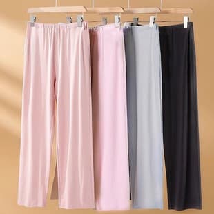 Women's Cotton Silk Thin Lounge Pants, High Waist Plus Size Loose Sleep Pants, Breathable Straight Leg, New Summer Air Conditioning Lazy Pants