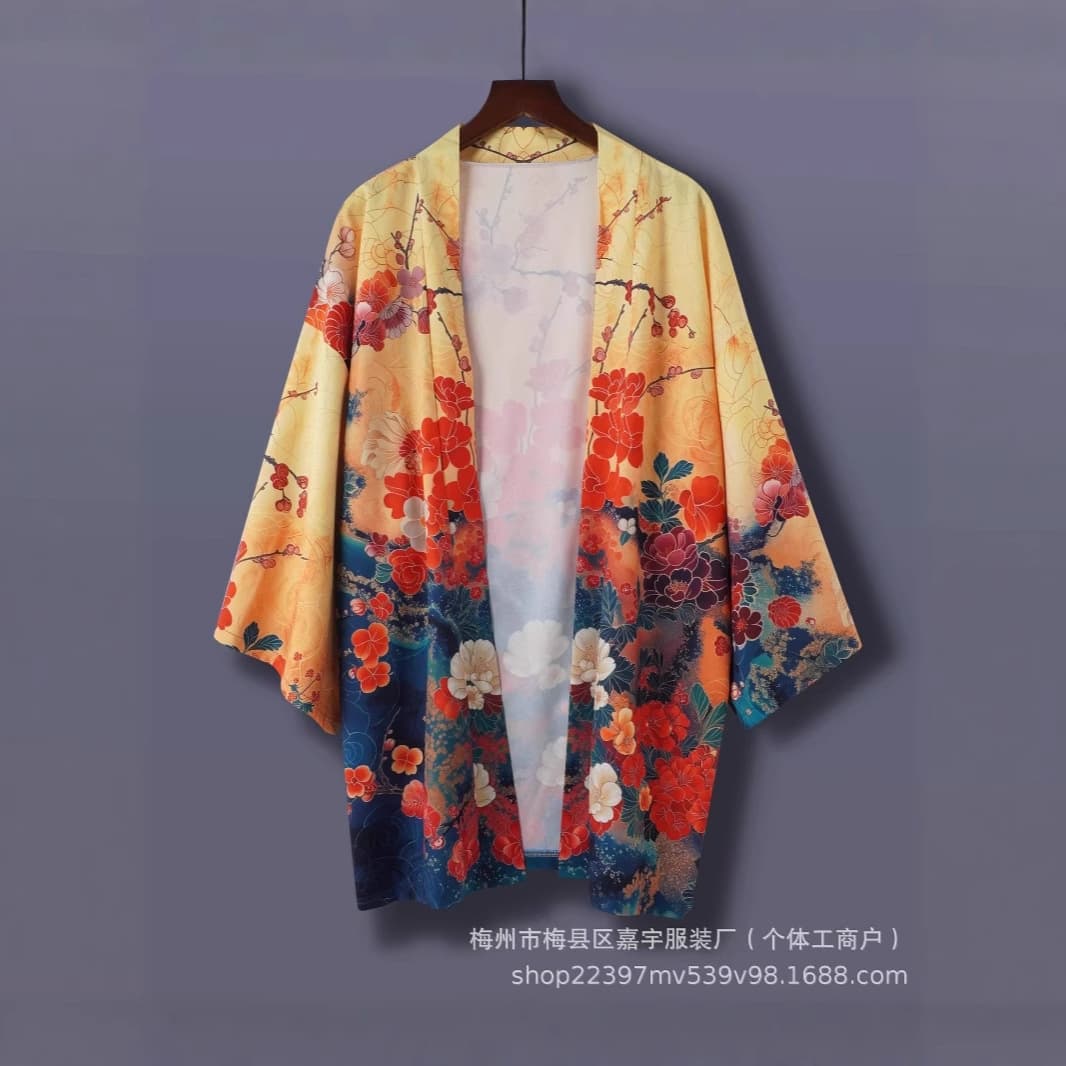 Cherry Blossom Print Spring Summer Kimono Loose Cardigan Yukata Street Casual Travel Vacation Beach Shirt Cape Jacket