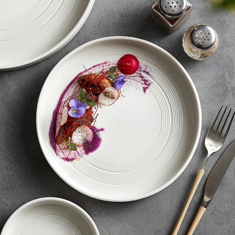 Creative UFO Plate Western Dinner Plate Ceramic Steak Plate Brushed Texture Tableware Ceramic Bowl Salad Plate Pasta Plate