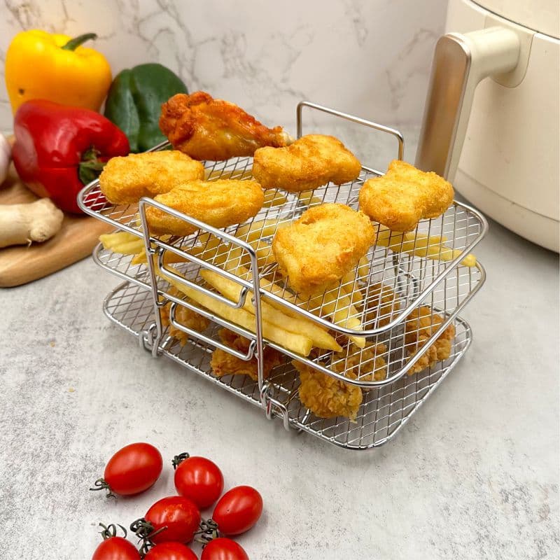 Three-Layer Air Fryer Accessories Grilling Rack Oven Accessories Stainless Steel Dehydrator Air Fryer Square Steaming Rack Accessories