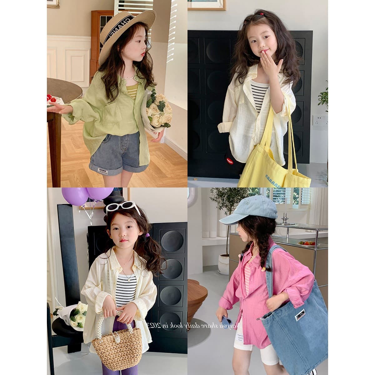 Girls' Shirt 2025 New Summer Korean Fashion Ice Silk Blouse Summer Baby Long Sleeve Sun Protection Top