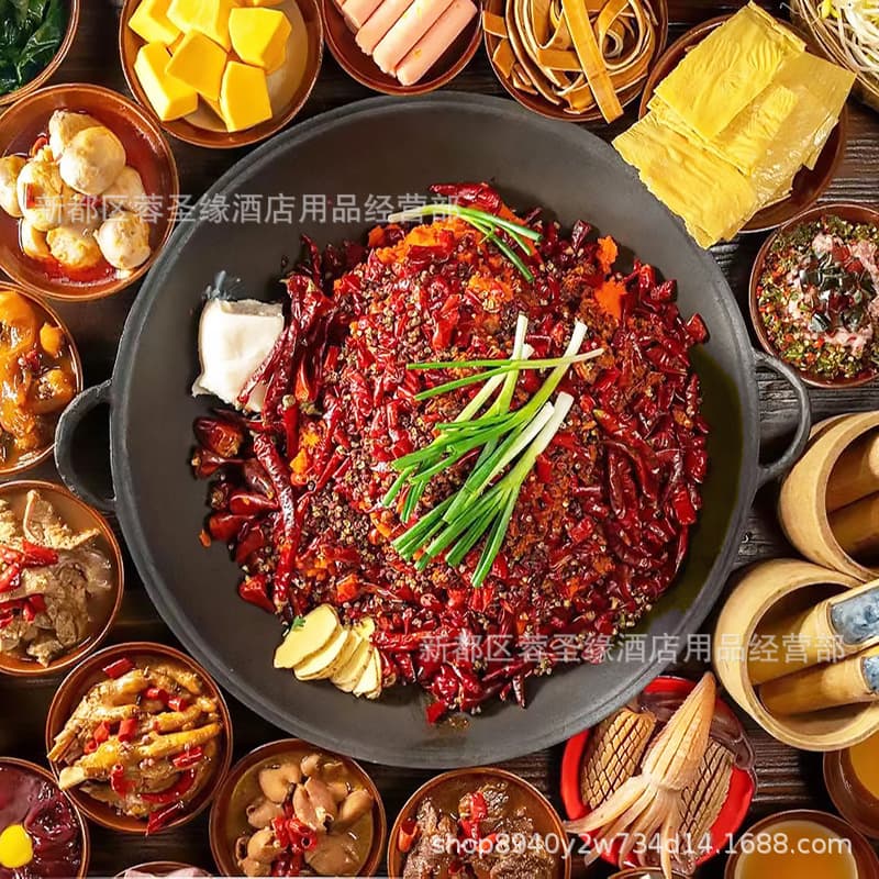 Chongqing Hot Pot Special Enamel-Free Cast Iron Pot, Flat Bottom, Round Bottom, Double Handle, Yuanyang, Nine-Grid Cast Iron Pot