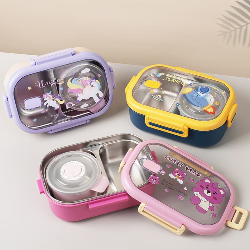 New Cartoon 304 Stainless Steel Insulated Lunch Box for Men, Women, Students, and Children, Portable Divided Bento Box for Cafeteria Meals