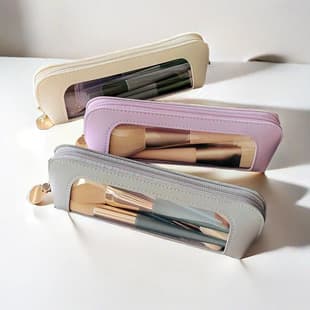 Compact Portable Leather Cosmetic Bag, Eyebrow Pencil and Makeup Brush Storage Pouch, Waterproof Travel Case, Eyebrow Pencil Organizer