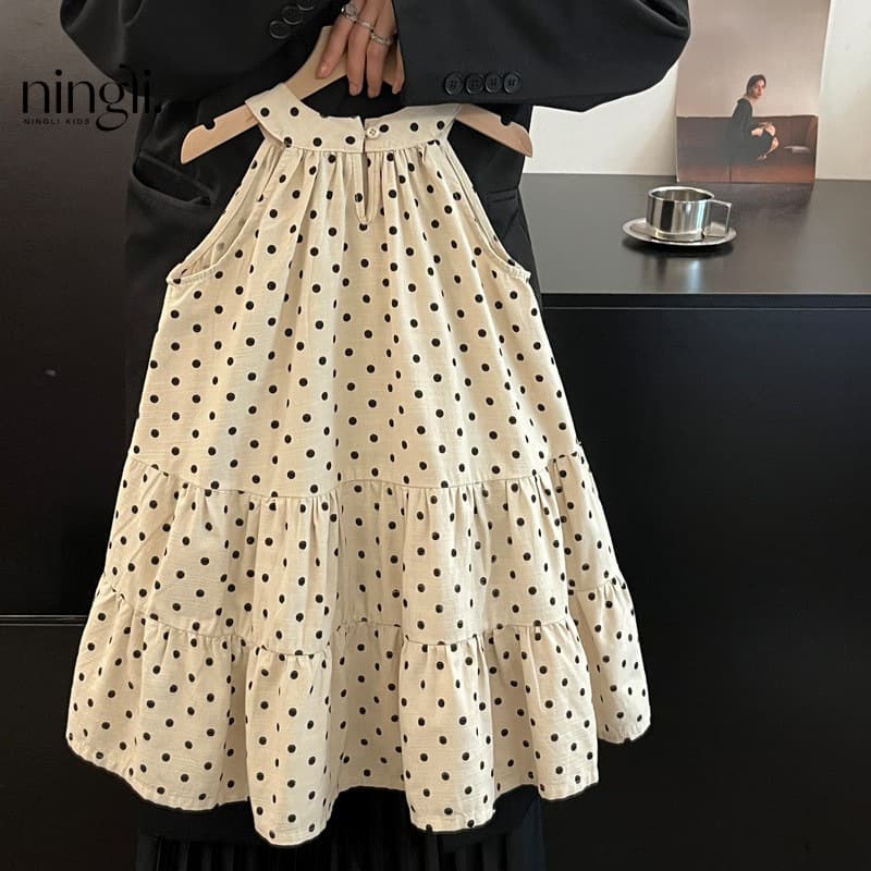 Ningli Girls' Polka Dot Dress New Summer Style Baby Fashionable Sleeveless Cotton French Children's Vest Dress Trendy