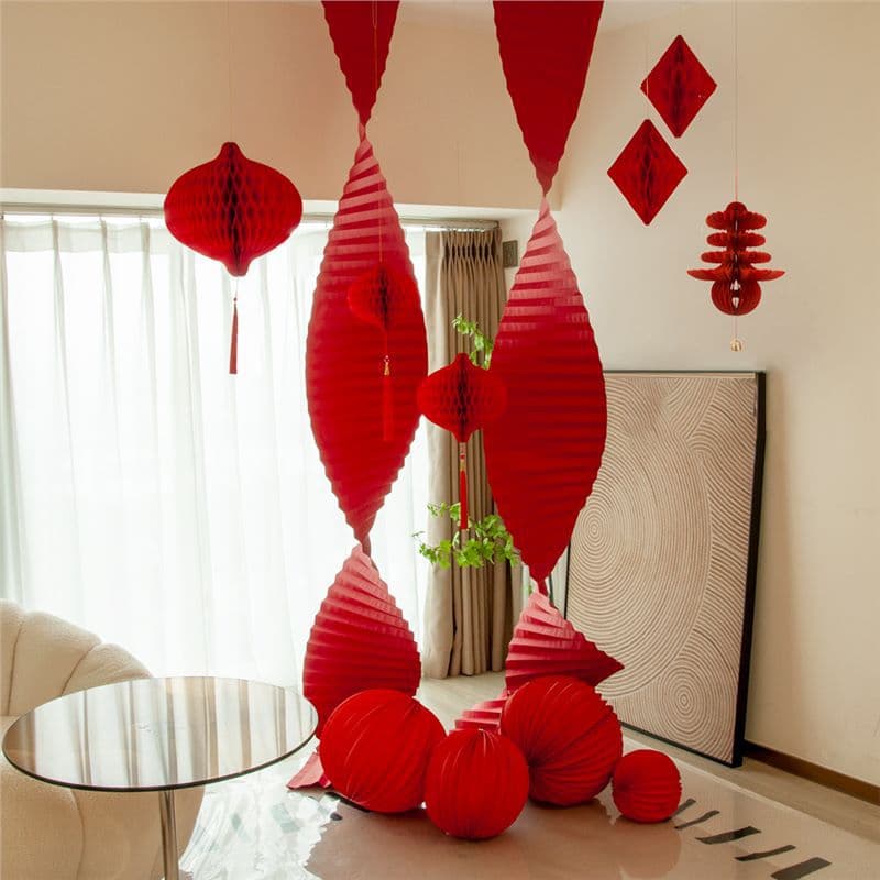 New Year and New Year's Day festive scene decoration, ancient-style waterfall lanterns, clothing, jewelry, shop window hanging decorations