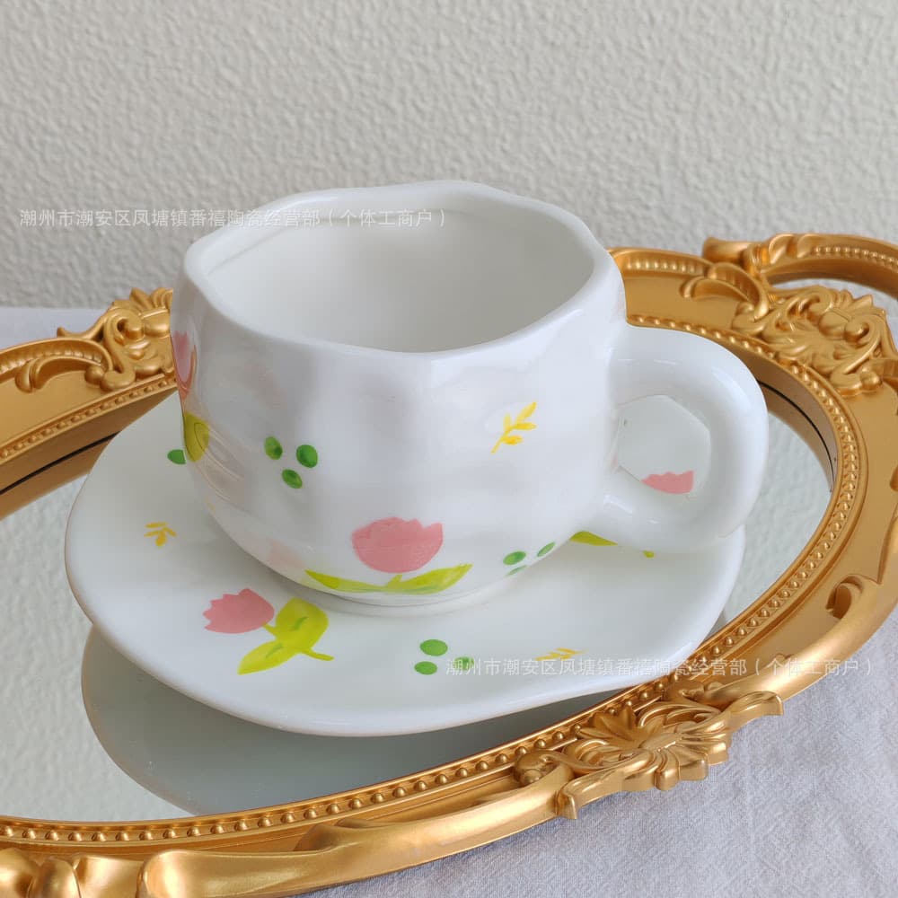 Hand-painted Floral Tulip Ceramic Coffee Mug Cross-border Trade Ozon Afternoon Tea Cup Ins Style