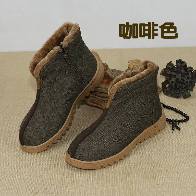 Wuyou Tree Monk Shoes, Fleece-Lined Thick Cotton Boots, Mid/High-Top Warm Shoes, Unisex Cotton-Linen Monk Shoes New Style
