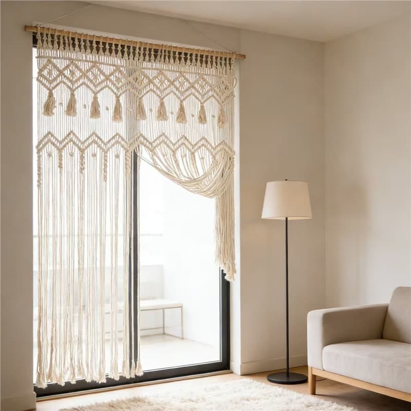 Cross-border finished product ins Nordic curtain tassel decoration cotton rope hand-woven tapestry woven door curtain B&B wholesale