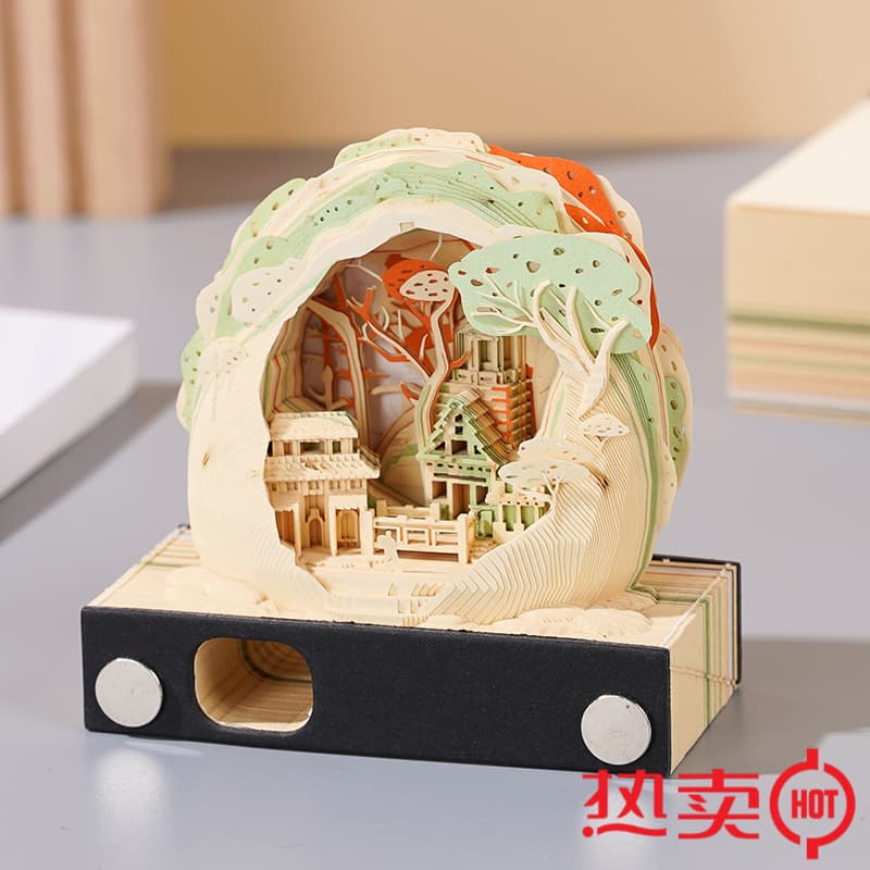 3D Paper Carving Chinese Style Tearable Sticky Notes Flying Pavilion Flowing Dan Mountain Journey Creative Gift for Men and Women Birthday