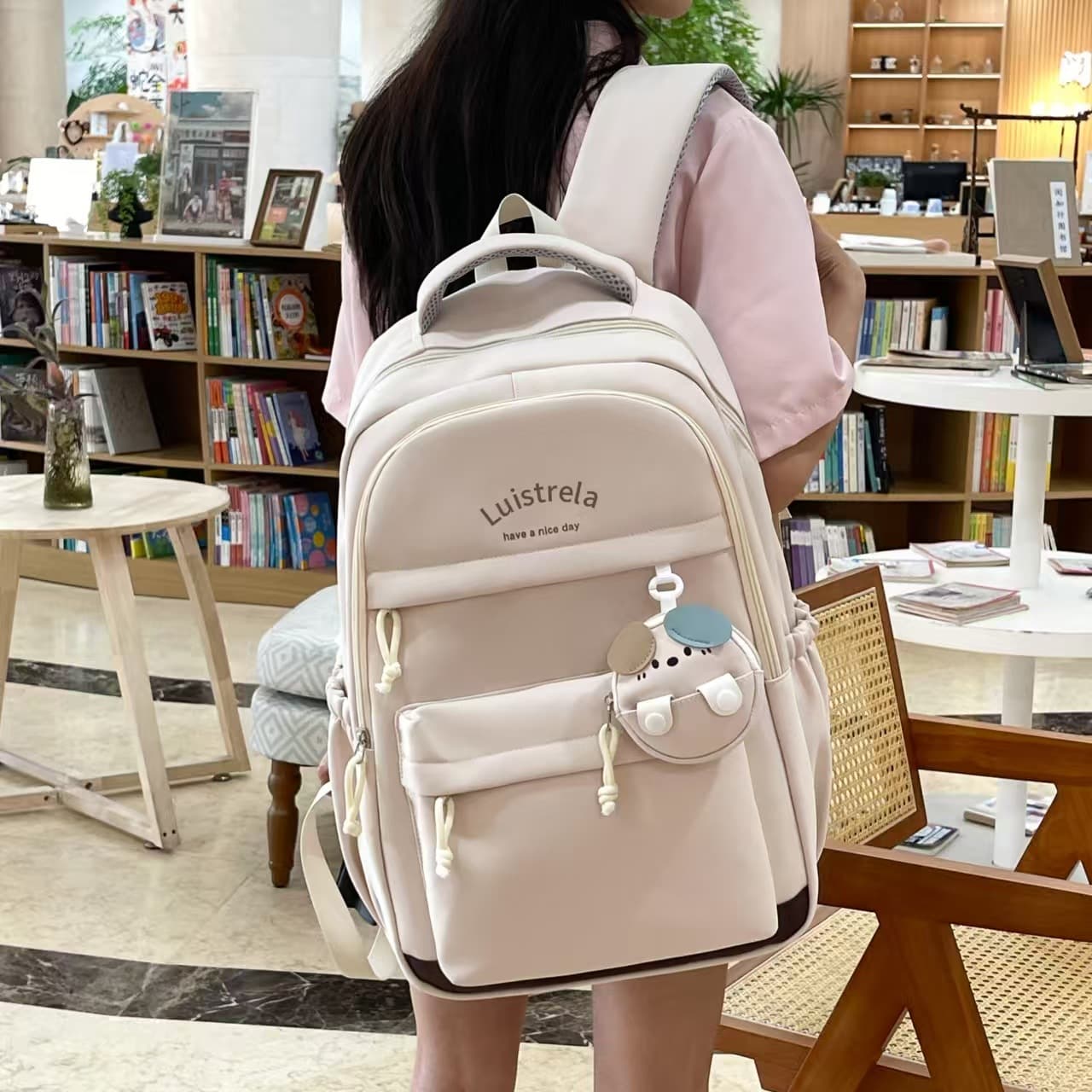Japanese Style School Backpack for Girls, Preppy Large Capacity Sweet and Cute Bookbag, Pure and Innocent Multi-Compartment Backpack for Junior High and High School Students