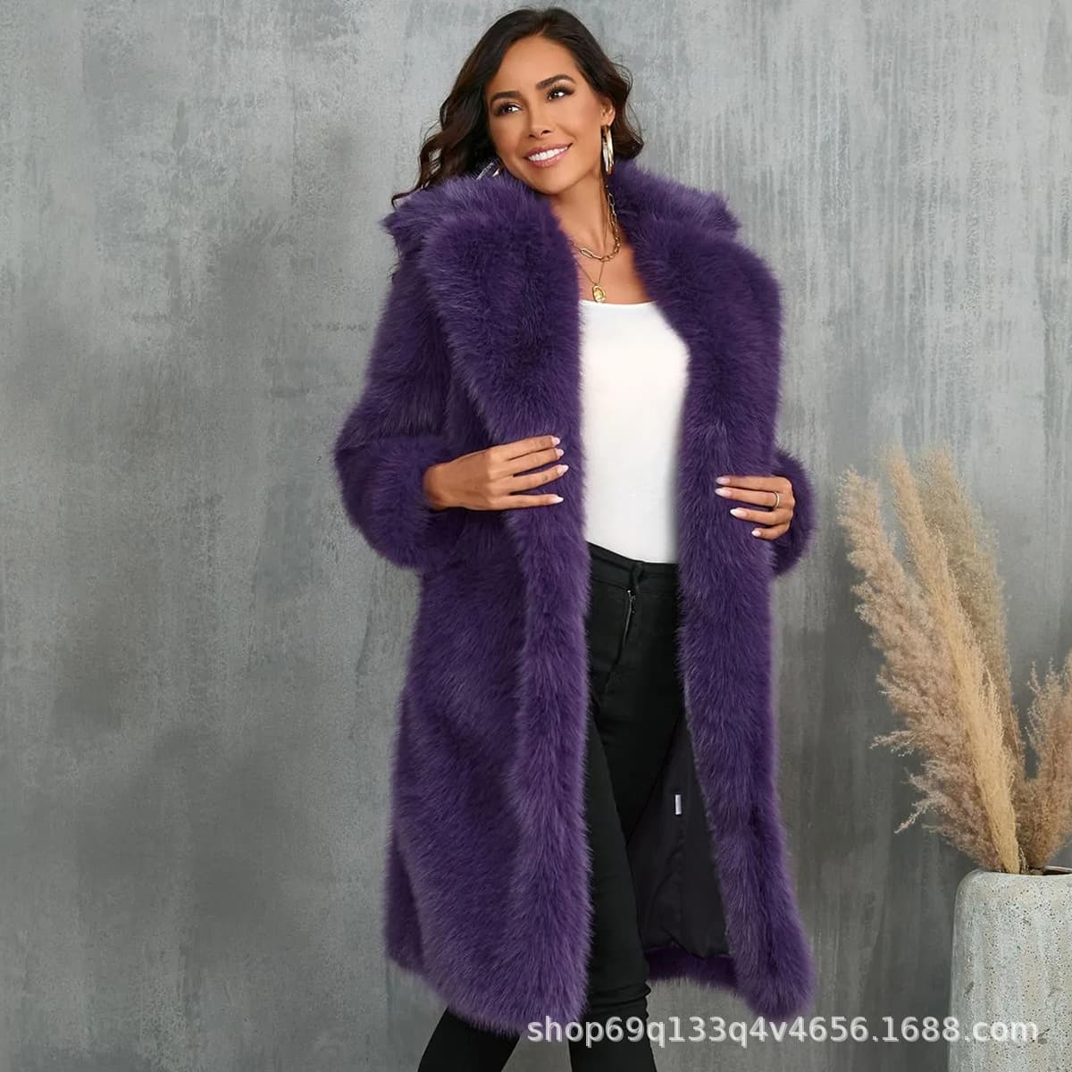 European and American Cross-Border Fashion New Women's Faux Fur Coat Thick Plush Jacket Mid-Length Versatile Style
