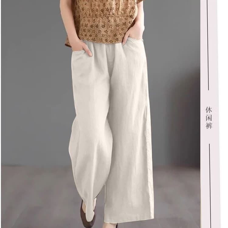 Pure Linen Wide-Leg Pants for Women 2026 Spring Summer Straight Casual Long Pants Fashion Versatile Loose Thin Linen Cotton Trousers