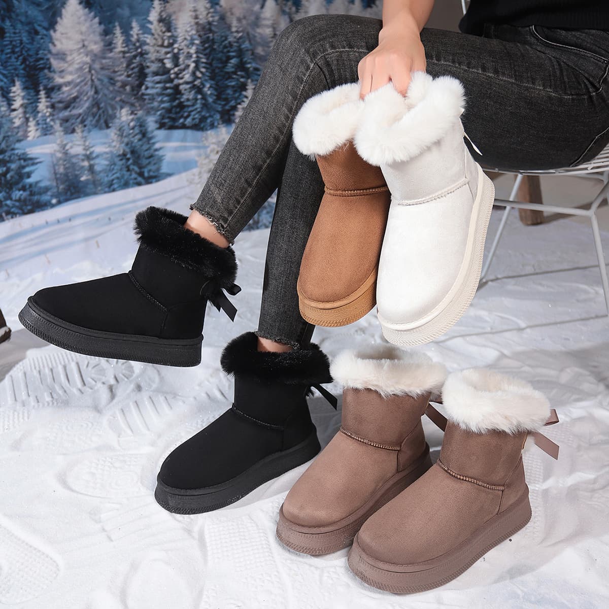 2025 Winter New Thick Fleece-Lined Bread Shoes Plush Cotton Shoes Thick Sole Height-Increasing Anti-Slip Warm Snow Boots