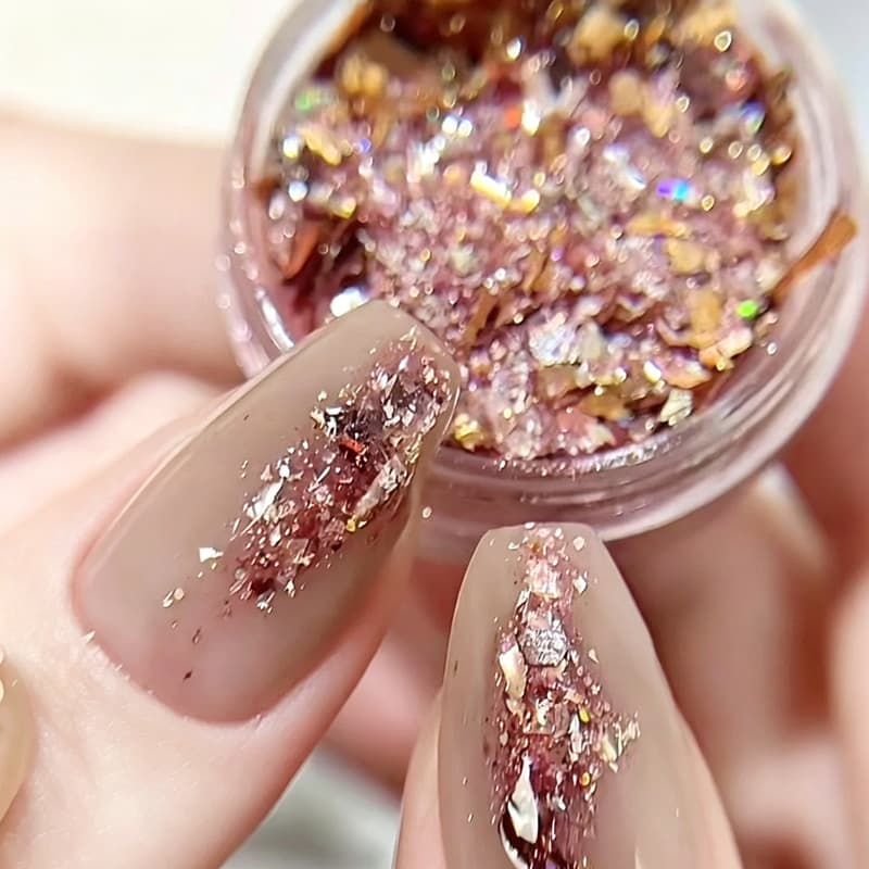 Influencer-favorite Peach Gold Crushed Gold Foil Nail Glitter Gradient Aurora Opal Mica Powder Ultra-thin Large Flakes Decoration