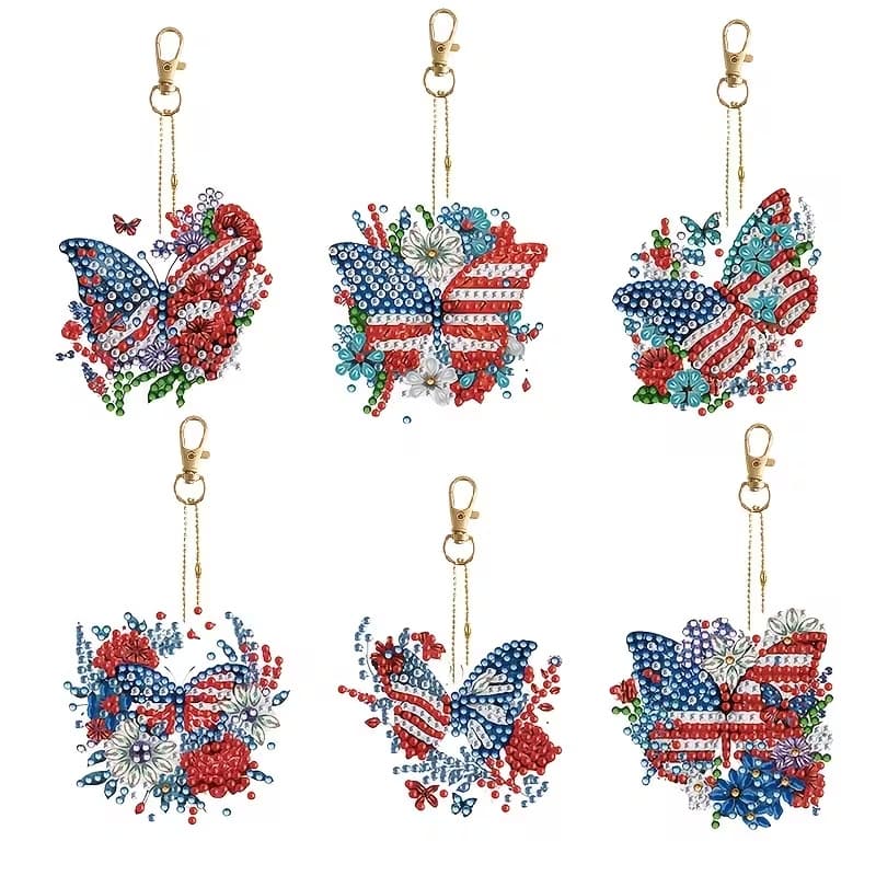 Cross-Border Hot-Selling DIY Diamond Painting Butterfly Keychain 5D Full Diamond American Flag Style Acrylic Pendant Set