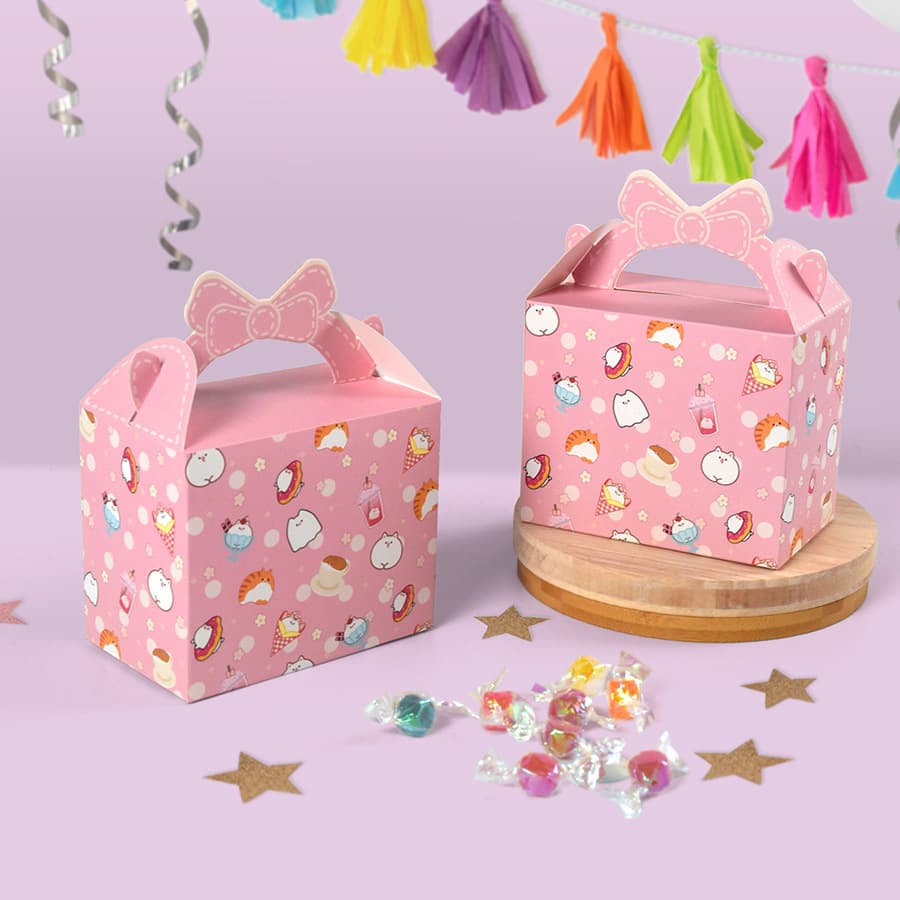 Cute Pink Bow Handle Folding Box Stock Cartoon Baking Gift Fresh Pink Handbag Gift Box