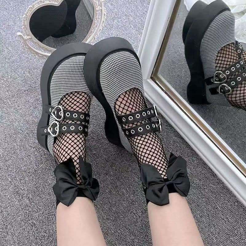 Sweet Bow Ankle Fishnet Socks Bow JK Black Fishnet Short Socks Dark Style Japanese Two Colors Black and White