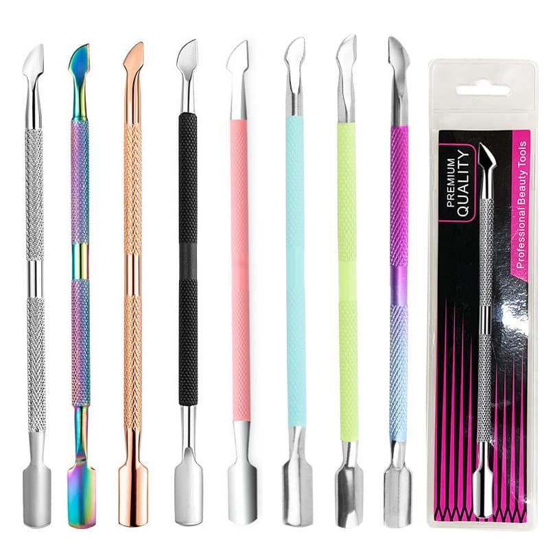 Manufacturer stainless steel manicure steel pusher, double-headed nail removal planer, color titanium nail file, nail removal, dead skin removal, ready-made