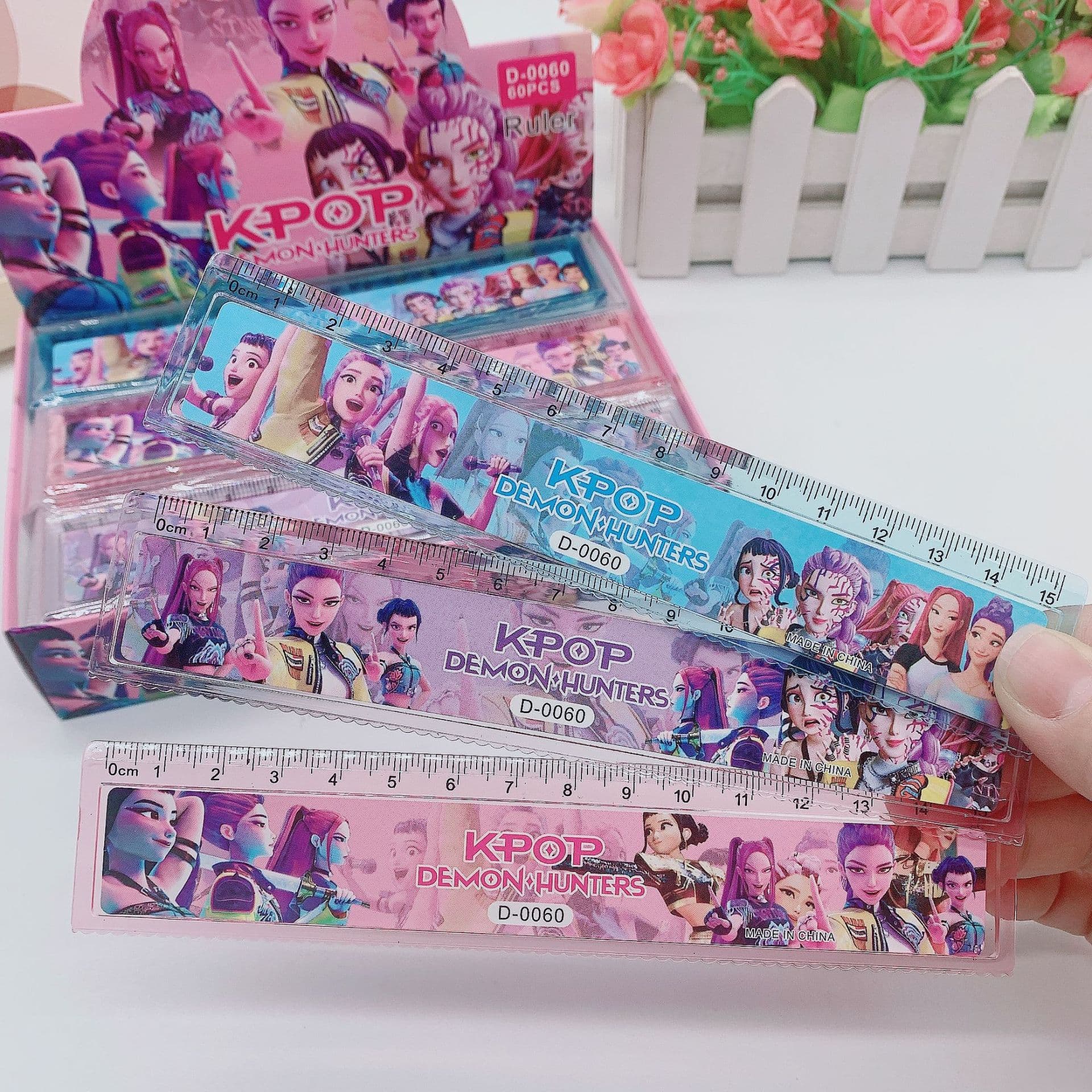 Cross-Border Demon Hunter Squad 15CM Ruler Stitch White Dog Student Stationery Ruler Plastic Ruler Wavy Curve Ruler