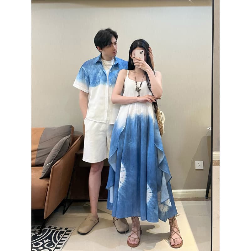 2025 Summer New Arrival Beach Vacation Ethnic Style Tie-Dye Sundress, High-End Beach Maxi Dress