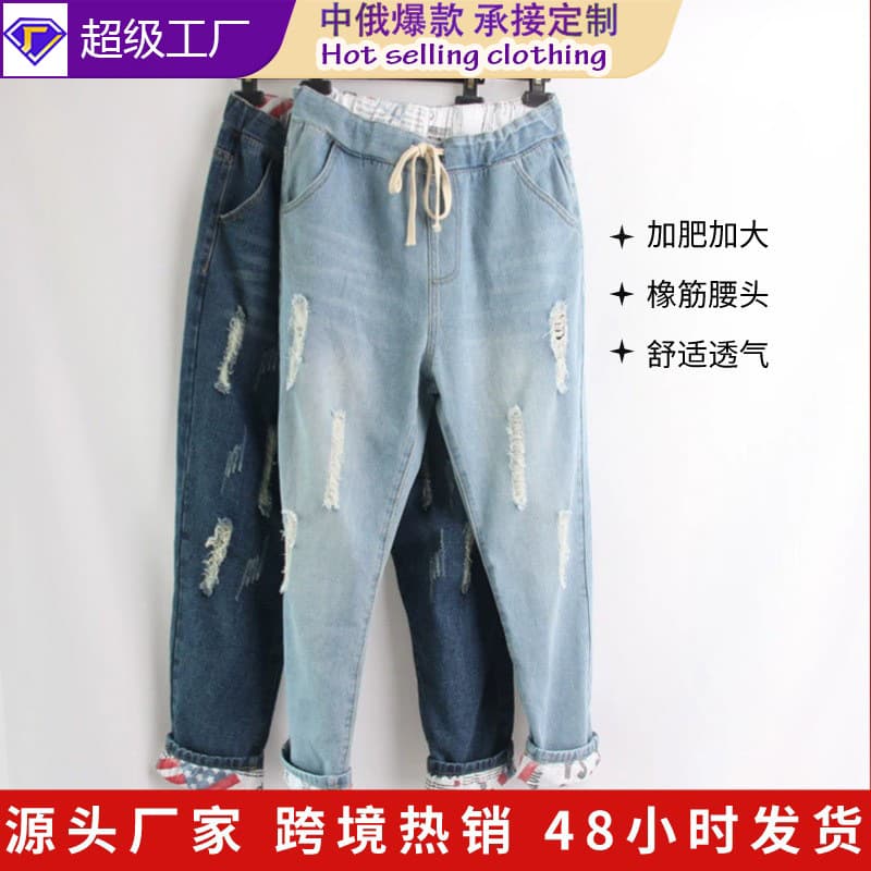 Jiajun Plus Size Women's Ripped Jeans Loose Oversized Harem Pants for Fat mm Fashion 6018