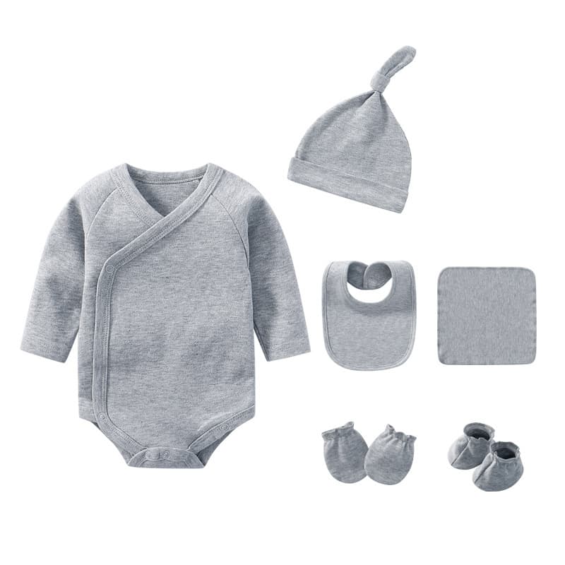 Newborn Baby Monk Gown Triangle Bodysuit Hat Bib Mittens Socks Handkerchief Set Infant Clothing