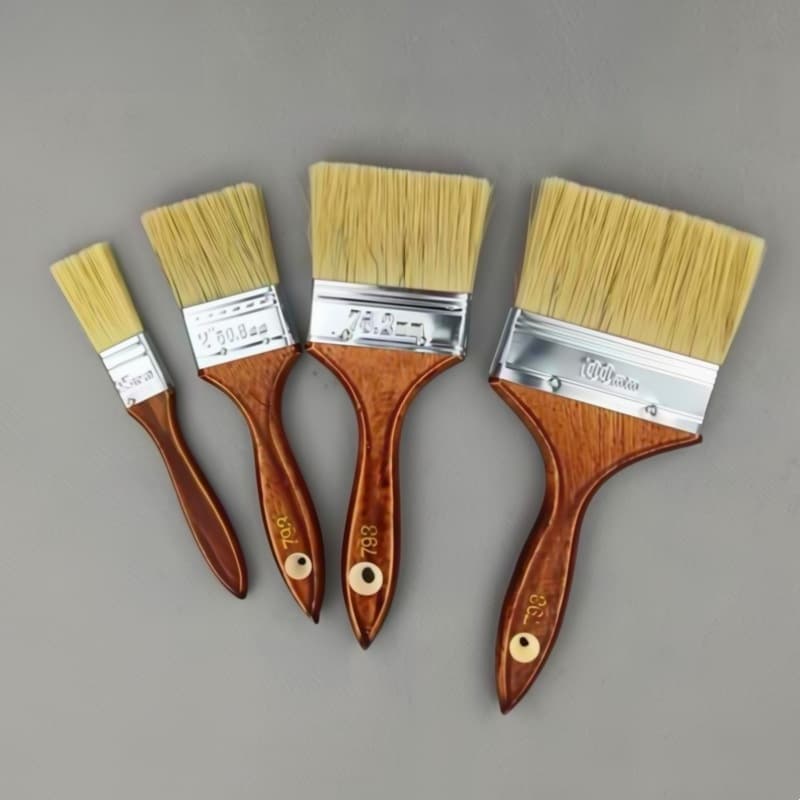Industrial and marine brushes: long-pile pig bristle and palm fiber brushes for cleaning and painting, sizes 1-inch to 5-inch.