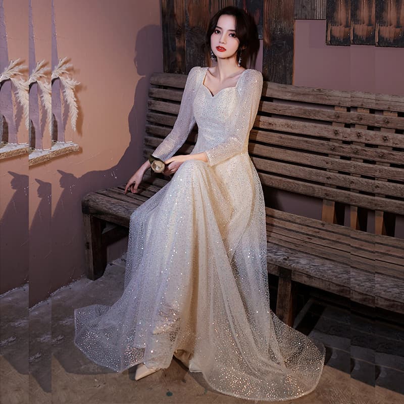 2026 New Banquet Evening Gown, Forest-inspired Elegant Sparkly Sequin Dress for Hostess Banquet Annual Party